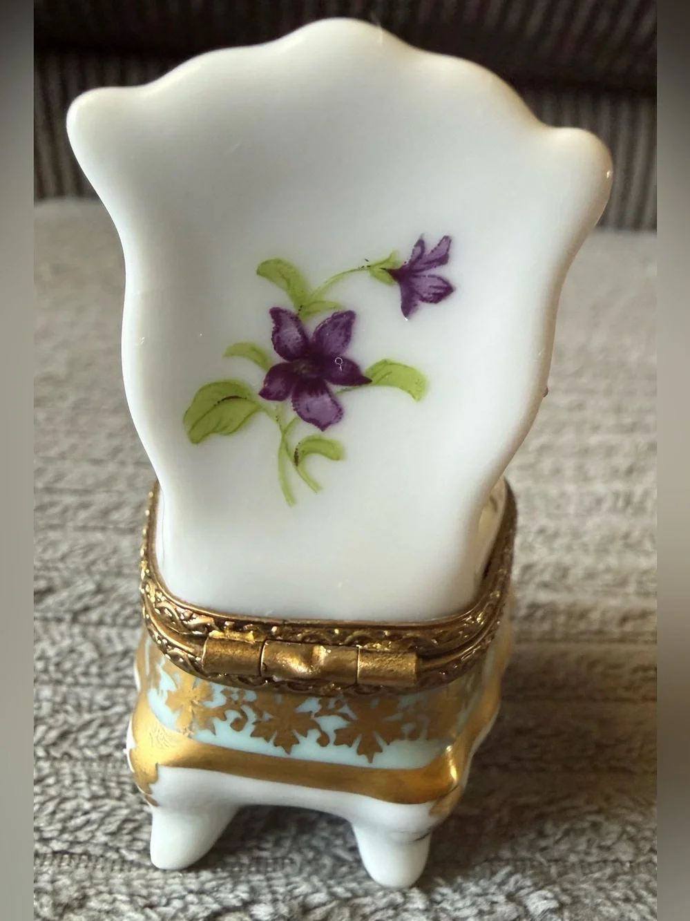 VTG Handpainted Jewelry Limoges France Chair Trinket Box Roses Floral Porcelain